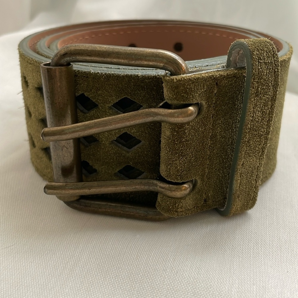 Olive green 2-prong suede belt